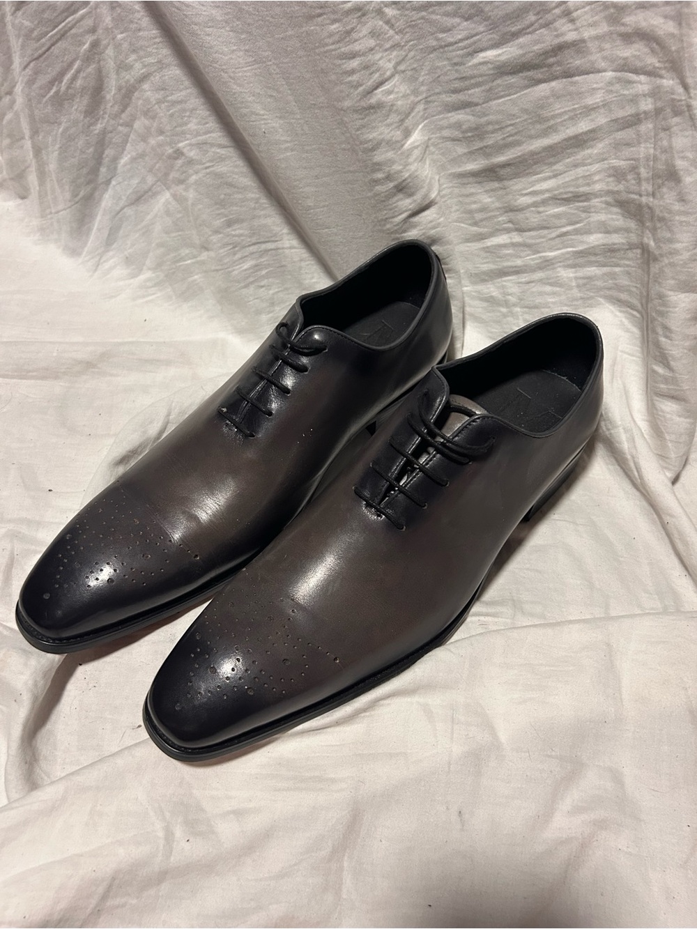 Maison Forte Classic Men’s Black/Gray Leather Oxford Dress Shoes 13
